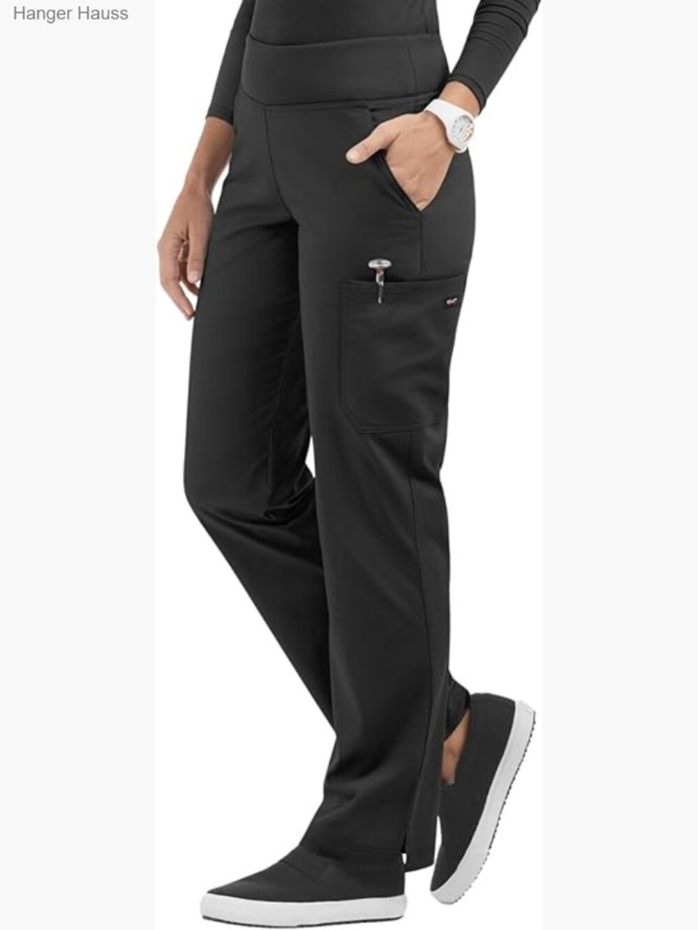 Women's Yoga Style Stretch Chef Pants Elastic Waist 4 Pockets Knit